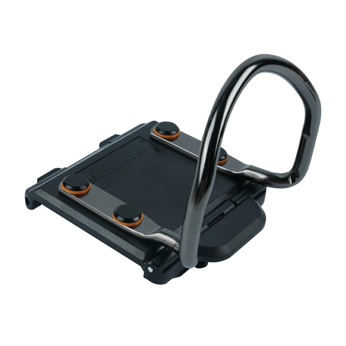 A black durable hammer holder with a metal loop for tool belt attachment.