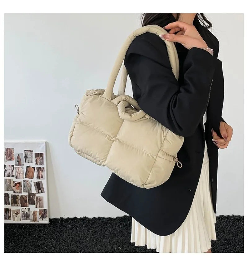 Quilted Puffer Tote Bag with Adjustable Strap
