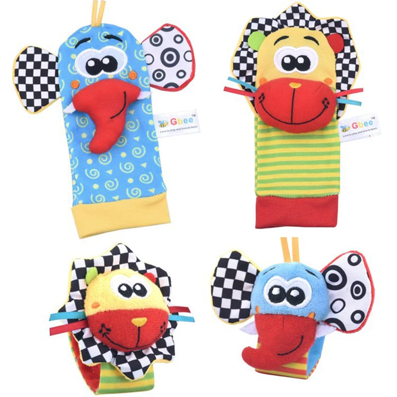 Baby Wrist Rattles and Animal Socks Set for Sensory Development