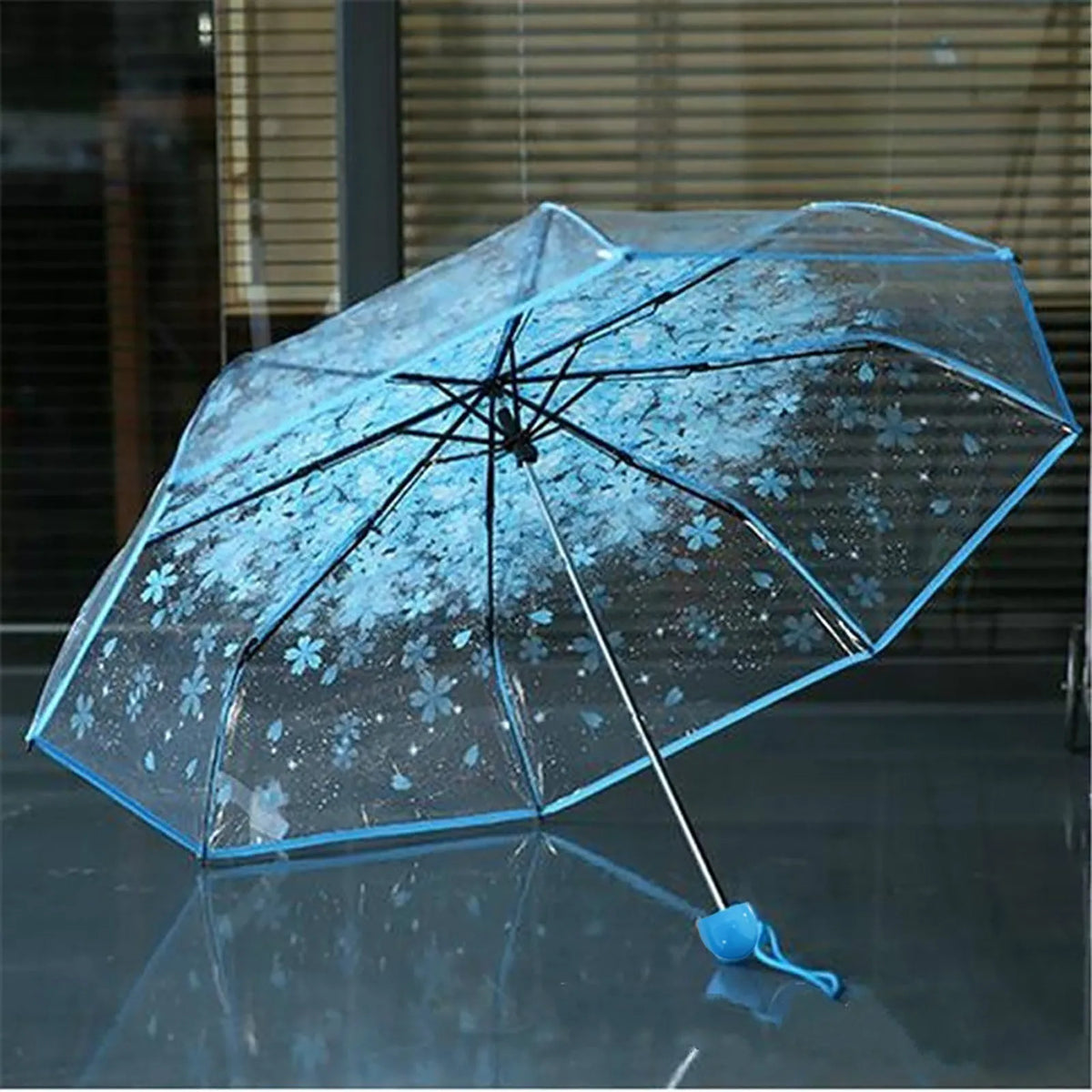 Clear Bloom Folding Umbrella with Floral Print