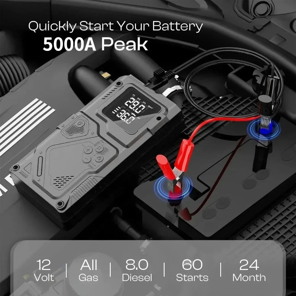 6-in-1 Portable Jump Starter with Air Compressor and LED Light