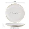 Golden edged plate with a 30cm diameter and 2.8cm depth, described as a 12-piece gold-edged plate set.