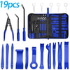 A set of 19 precision tools for car trim removal, including various pliers and cutters, stored in a black pouch.