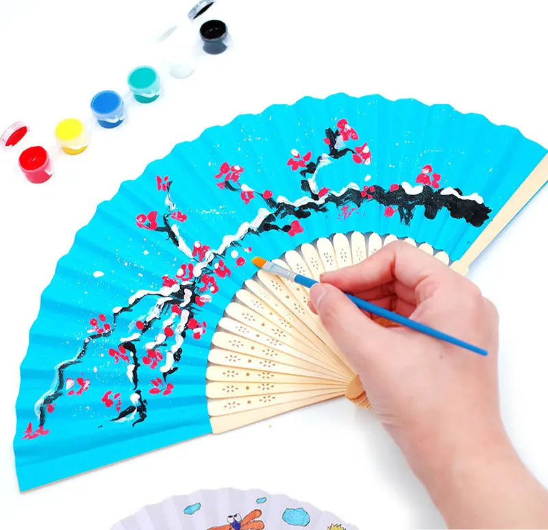Classic Bamboo Folding Fan with Blank Canvas Design