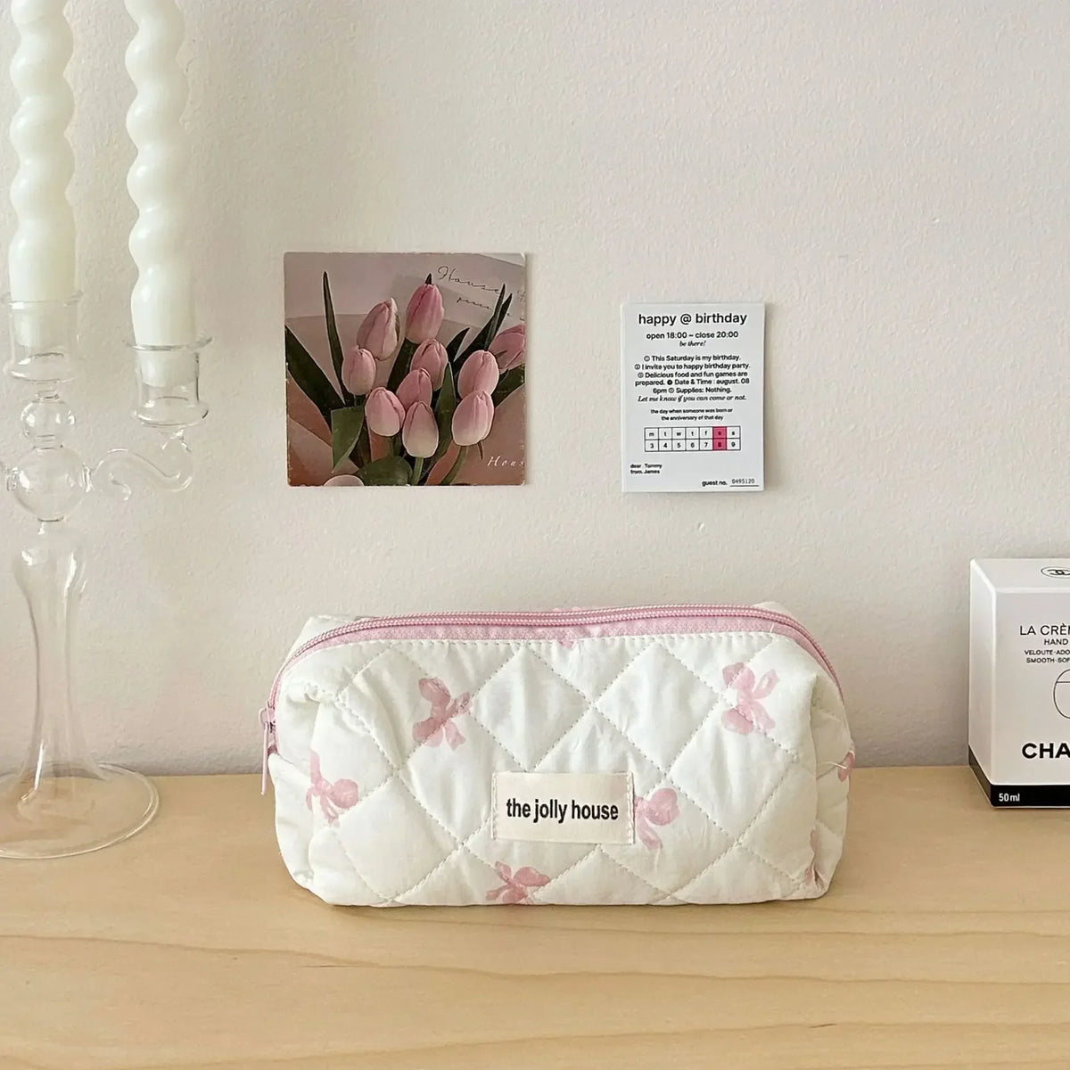 Bow Print Makeup Bag with Large Capacity