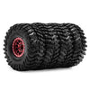 Set of four black metal beadlock tires for a 1/18 RC crawler vehicle.