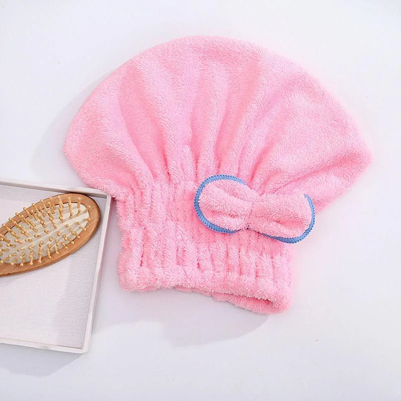 Quick-Dry Microfiber Shower Cap with Bowtie Detail
