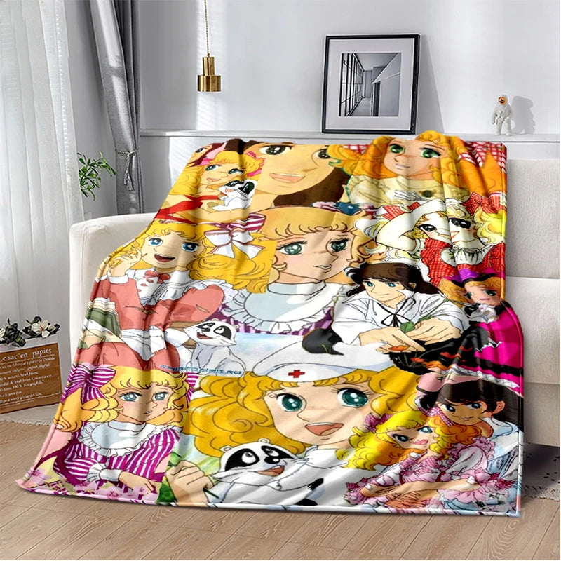 Cartoon Anime Flannel Throw Blanket in Candy Girl Design