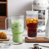 600ml Ribbed Glass Cup with Handle, Lid and Straw – Transparent