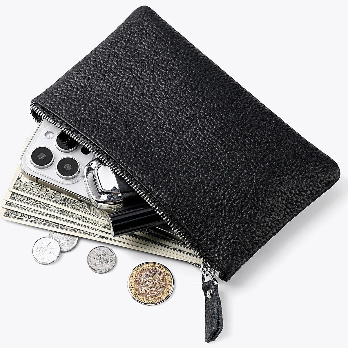 Genuine Leather Wristlet Clutch Wallet with Phone Pocket