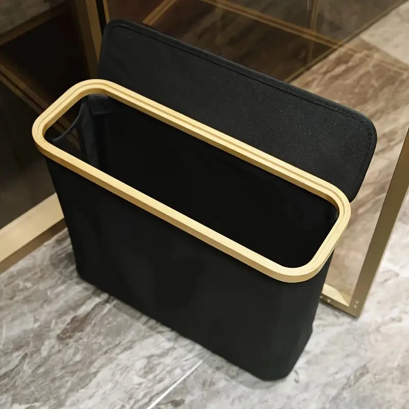 Bamboo and Oxford Cloth Toiletry Storage Basket with Lid