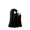A black resin statue of a ghost making the middle finger gesture for Halloween decor.