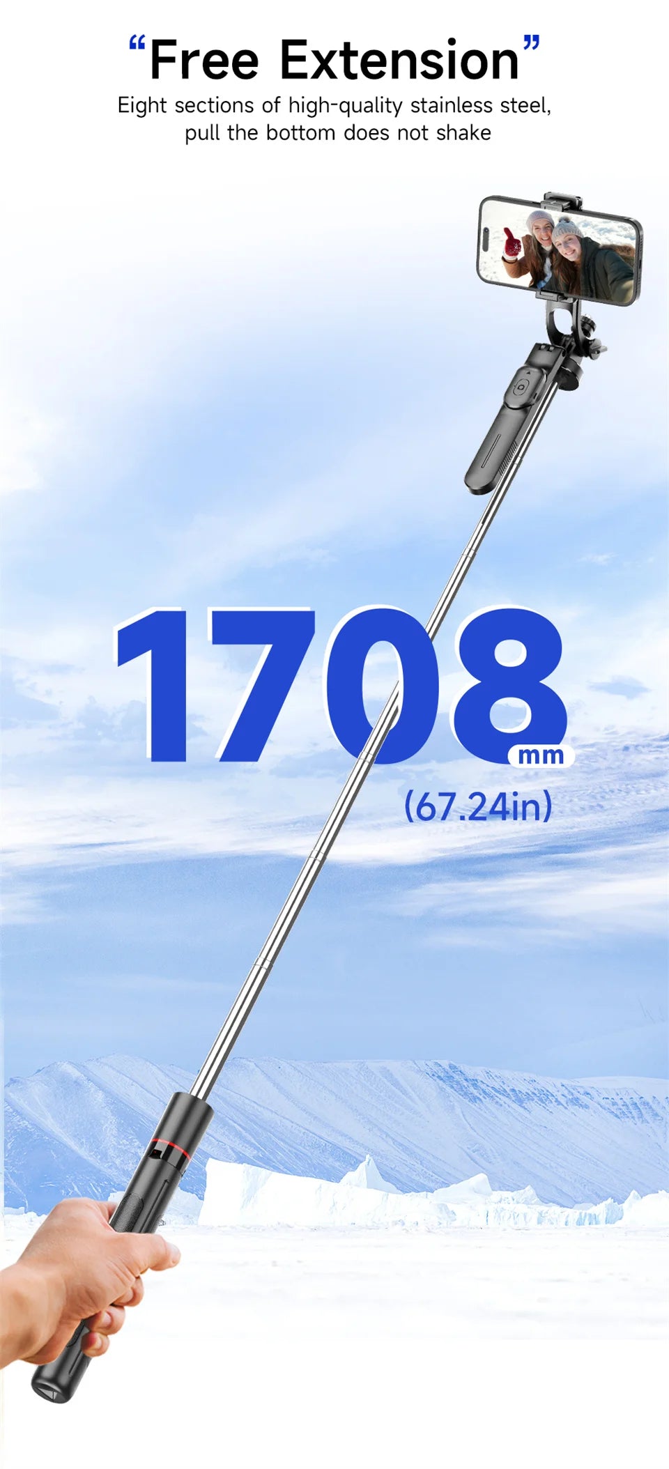 Adjustable Selfie Stick Tripod with Bluetooth Remote and Fill Light