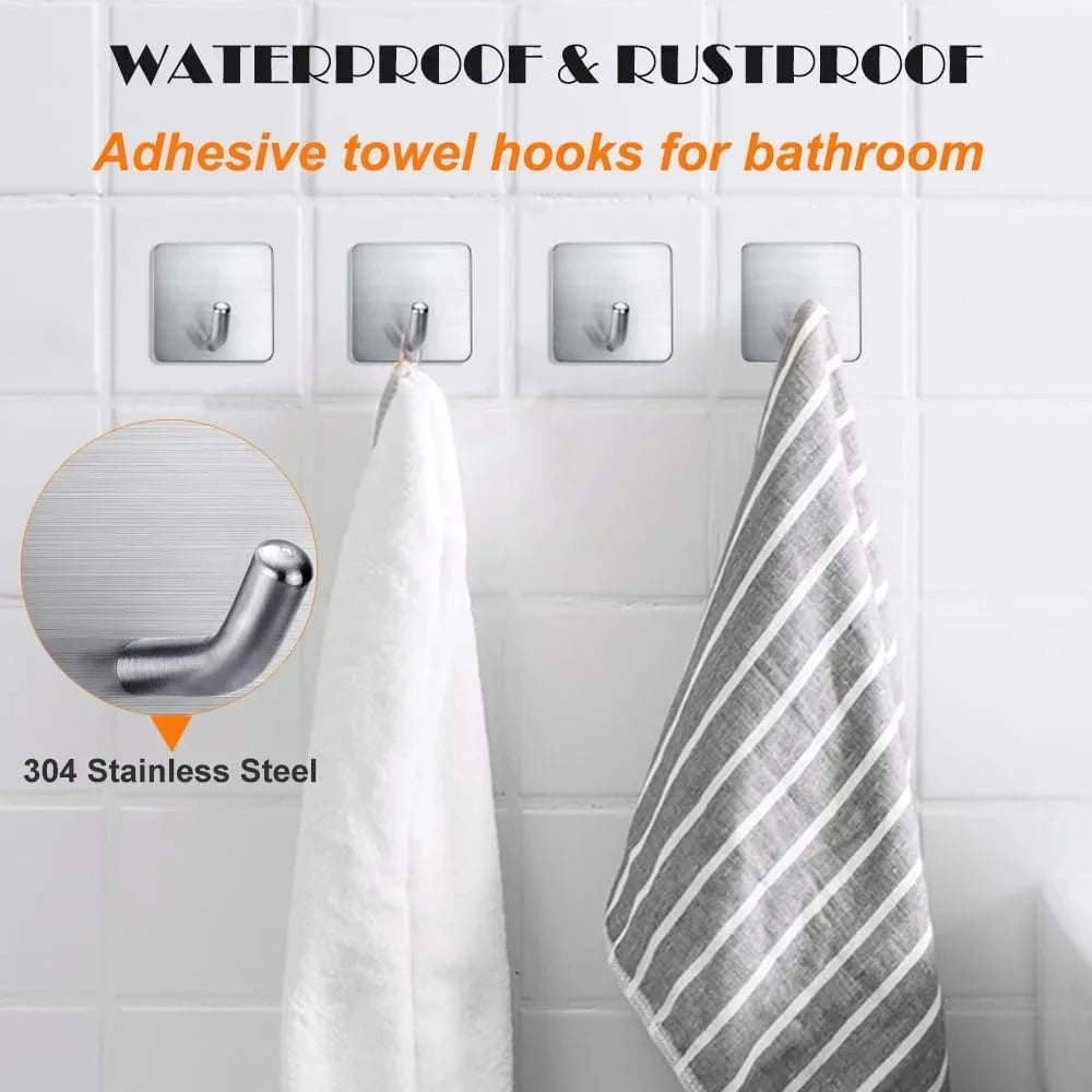 Pack of 4 Stainless Steel Wall Hooks for Entryway, Kitchen & Bathroom