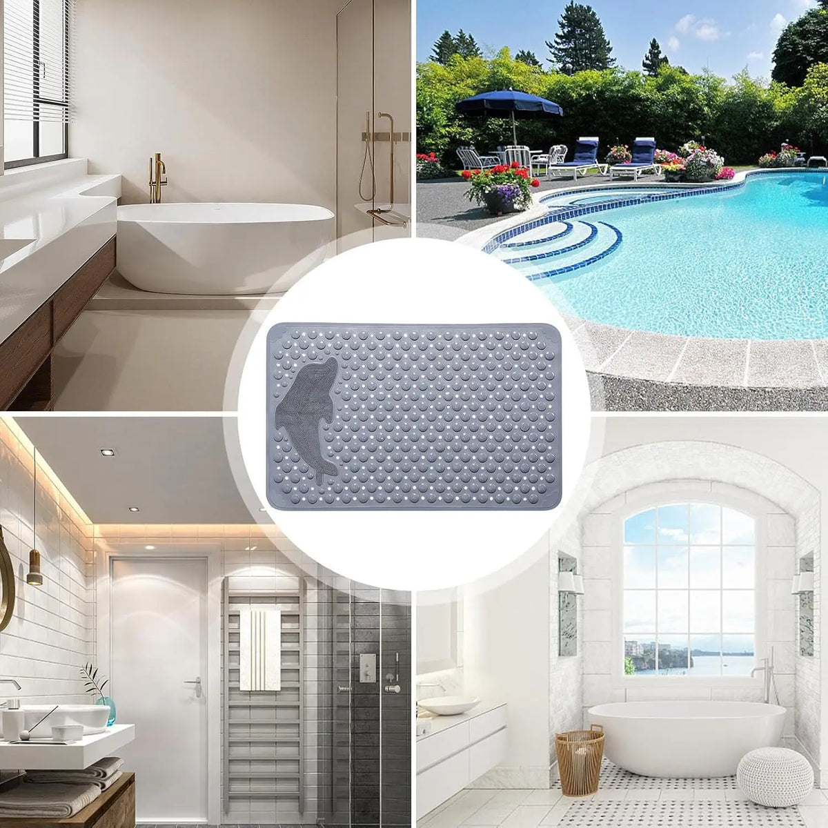 Dolphin Non-Slip Bath Mat with Suction Cups & Massage Bubbles