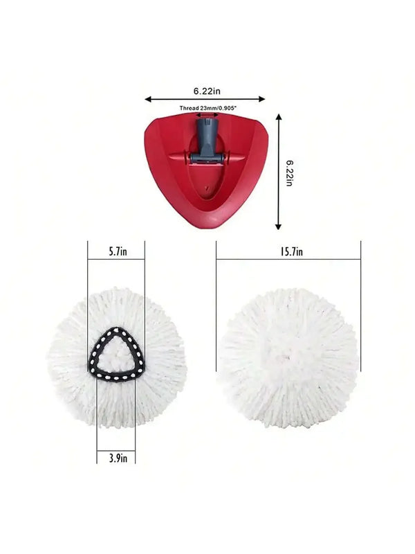 Tête de balai de remplacement rouge avec attache filetée et têtes de brosse blanches.