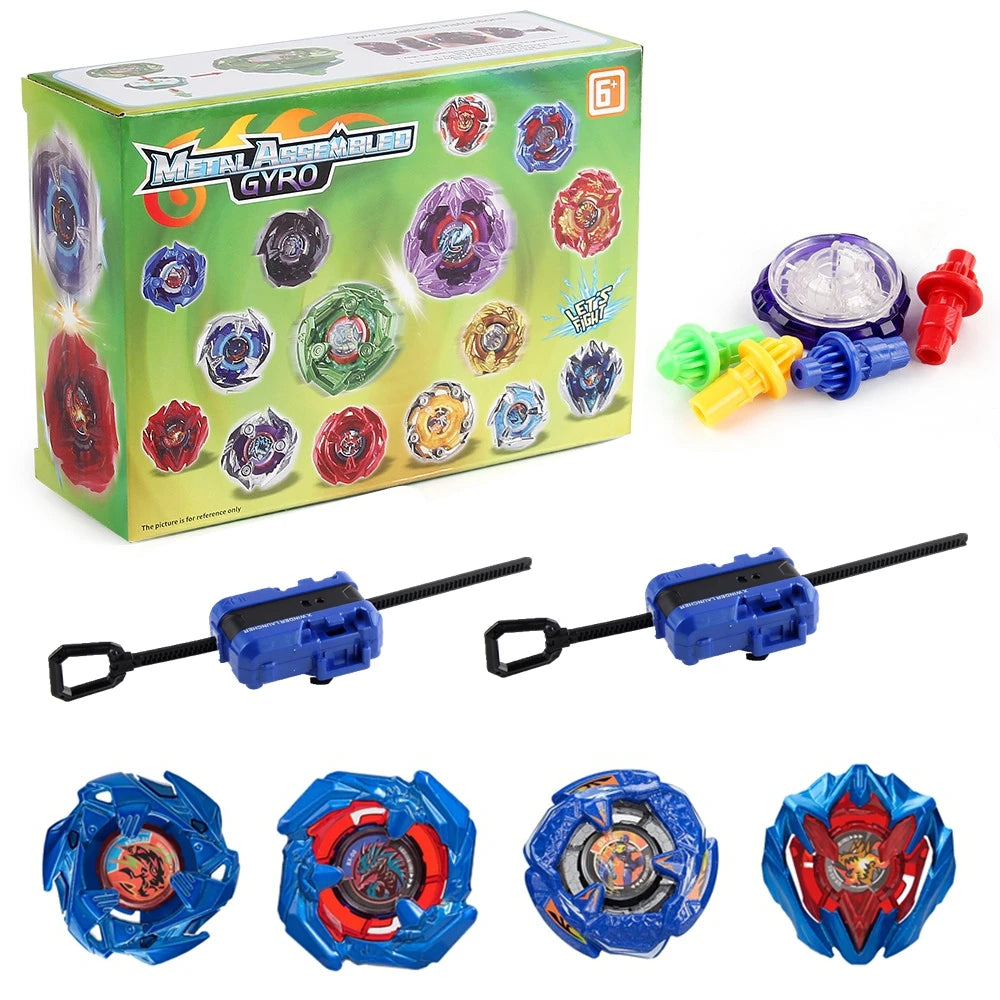 Metal Assemble Gyro spinning top battle set with six tops and two launchers