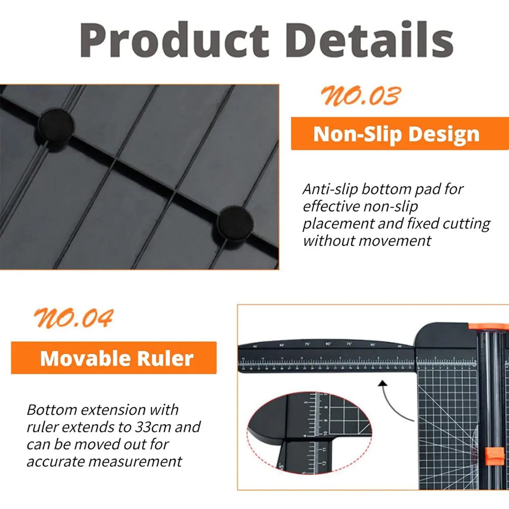 12-Inch Paper Cutter with Slide Rail and Safety Blade