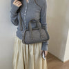 Vintage Croc-Embossed Mini Boston Bag with Dual Straps
