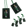 Set of three green scapular necklaces featuring Saint Jude and Our Lady of Guadalupe figures