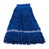 A bright blue heavy-duty cotton string mop head replacement with thick fringe.