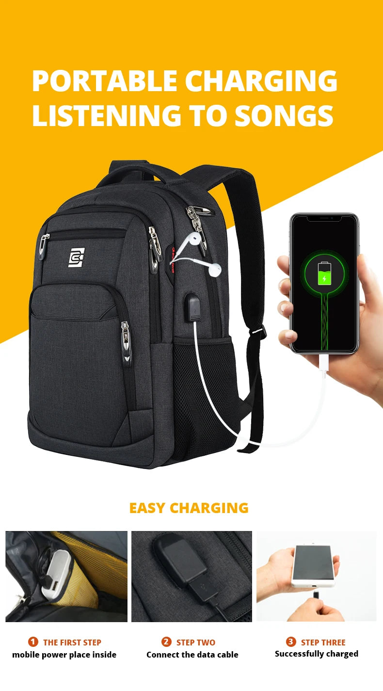 Sac à dos portable noir pour charger, avec câble pour une recharge facile.