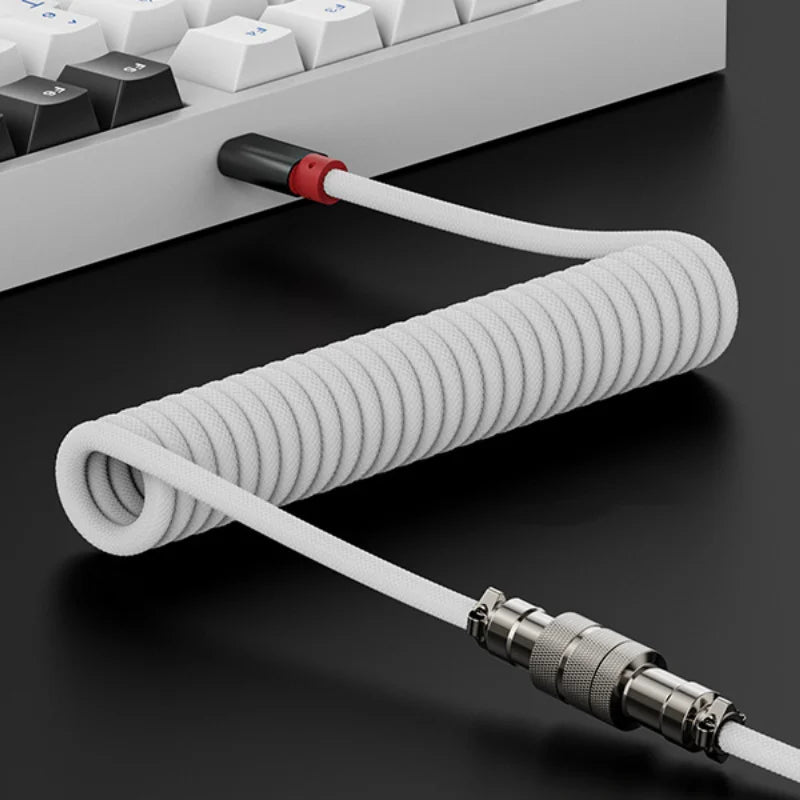 Coiled USB-C Keyboard Cable with Detachable Aviator Connector
