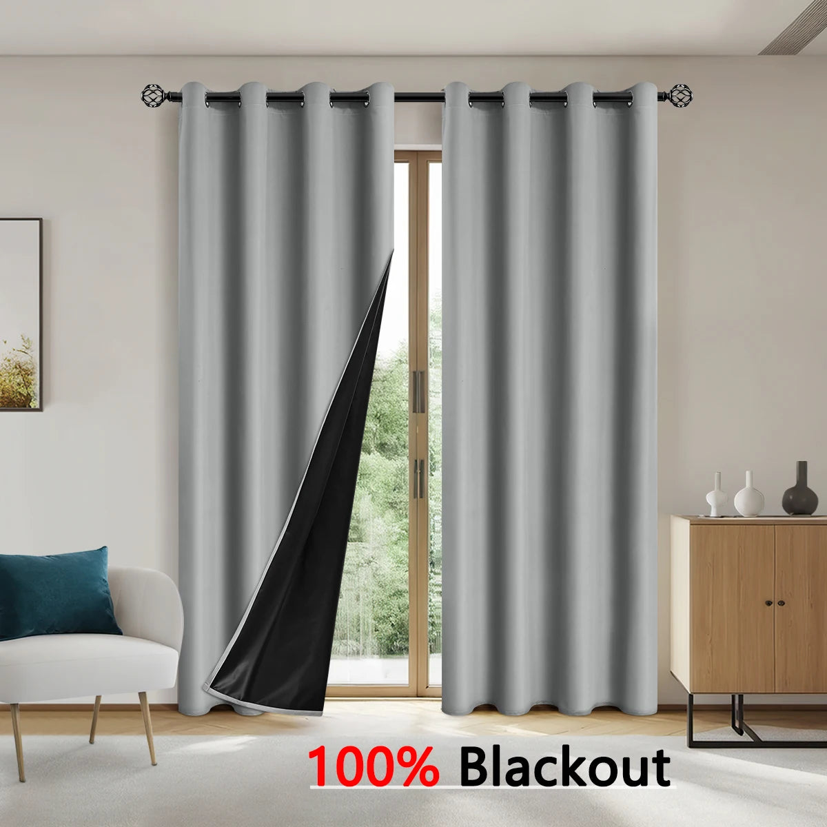 100% Blackout Solid Color Curtains for Bedroom and Living Room