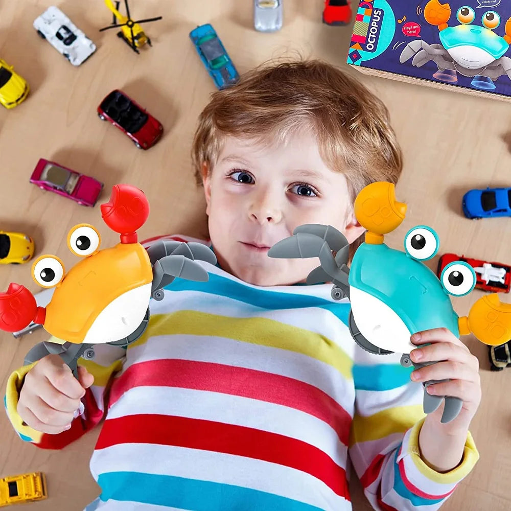 Interactive Musical Crawling Crab Toy with Obstacle Avoidance