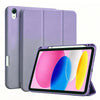 A purple magnetic flip tablet case shown alongside a tablet, with a pencil holder visible.