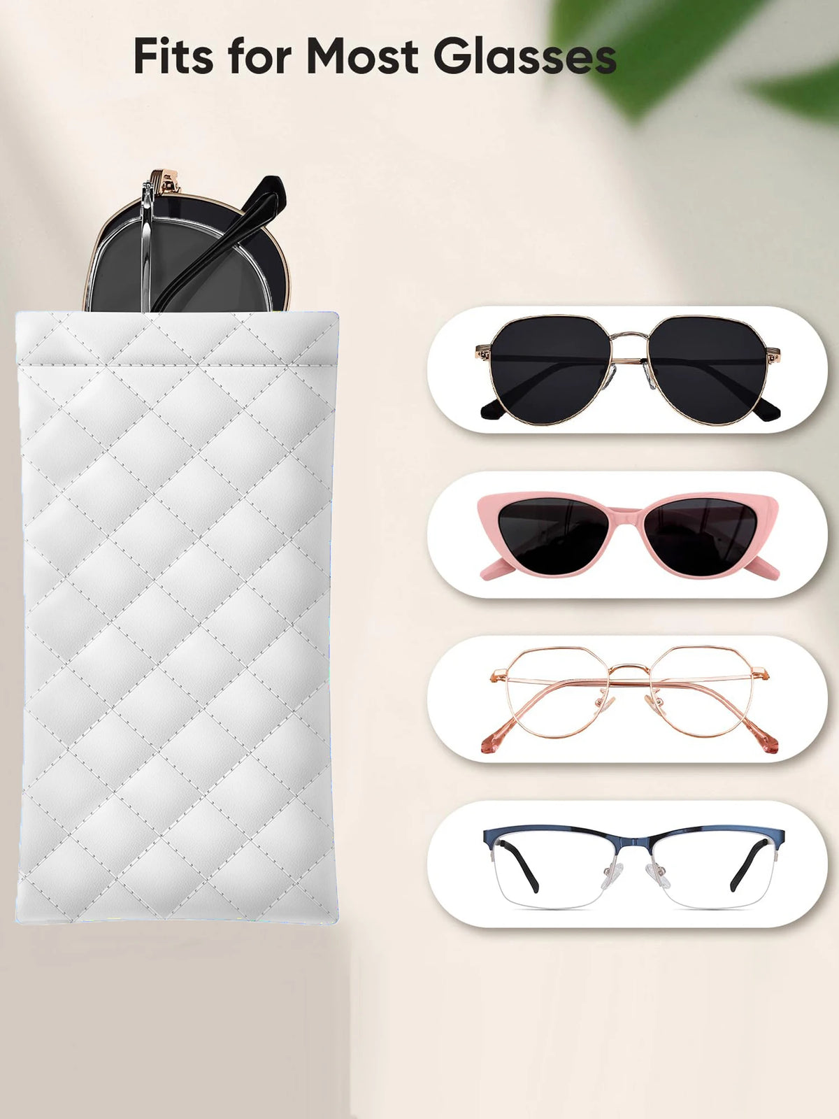 Soft PU Leather Squeeze Glasses Case with Multi-Functional Storage Pocket