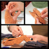 Hands demonstrate using heavy-duty waxed nylon thread for sewing and repairs on a knitted fabric.