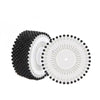 A set of colorful round pearl straight pins for sewing and crafts, showing both the pins and a white disc.