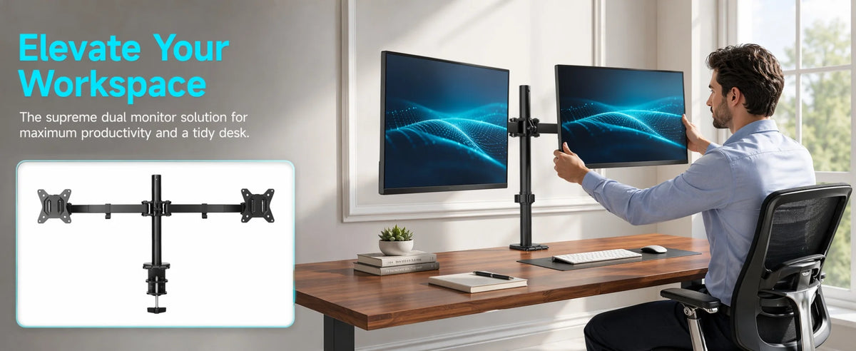 Heavy-Duty Dual Monitor Stand with Full Articulation for Desks Up to 32 Inches