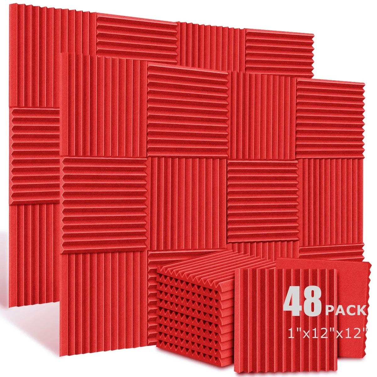 Acoustic Foam Wedge Panels for Soundproofing & Studio Treatment (48-Pack)