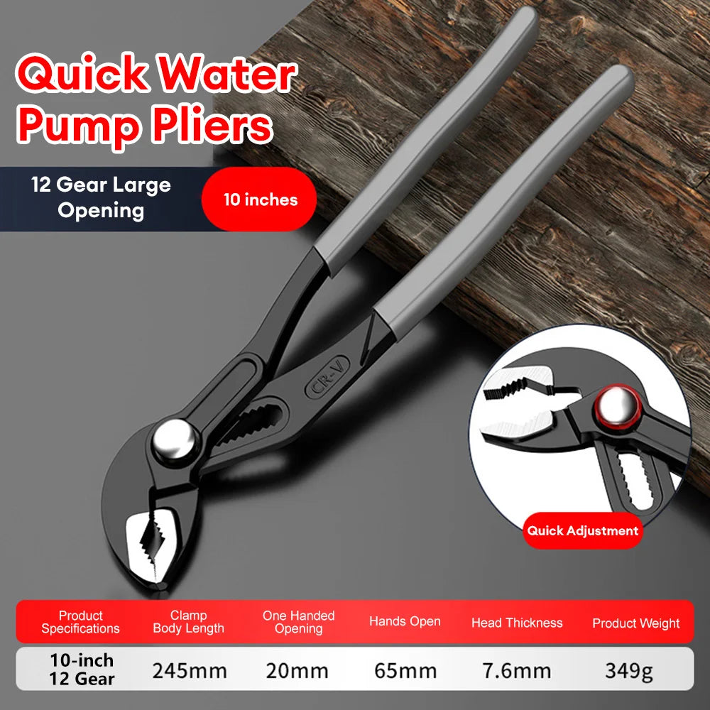 Quick-Release Water Pump Pliers with Adjustable Grip
