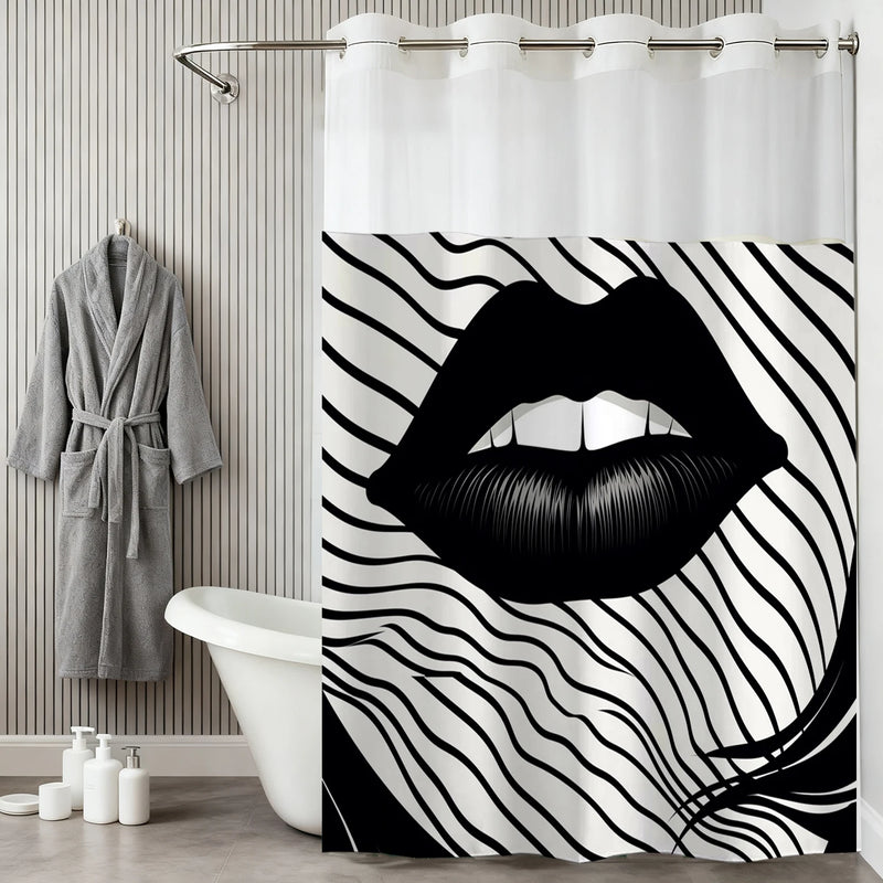 Modern Waffle-Weave Shower Curtain with Snap-In Liner