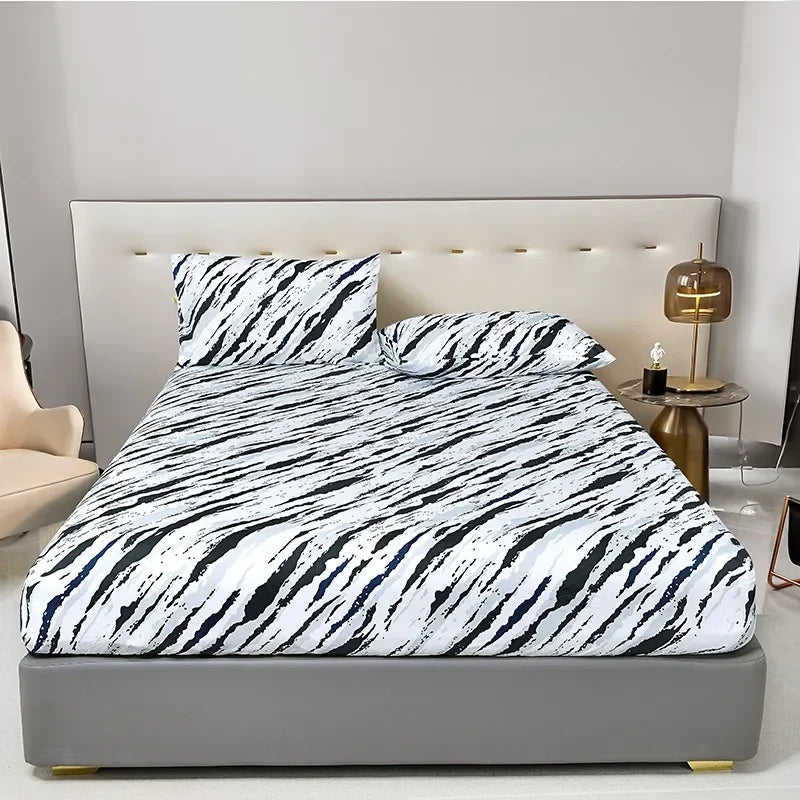 Non-Slip Fitted Sheet with Elastic Edges – Geometric Print, Soft Cotton Feel