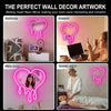 Neon heart wall decor signs in pink and purple glow for bedroom, dresser, girls room, and beauty salon