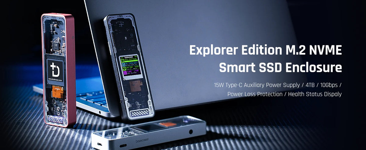 Explorer Edition M.2 NVMe Smart SSD Enclosure mit LCD-Display und Stromversorgungskomponenten