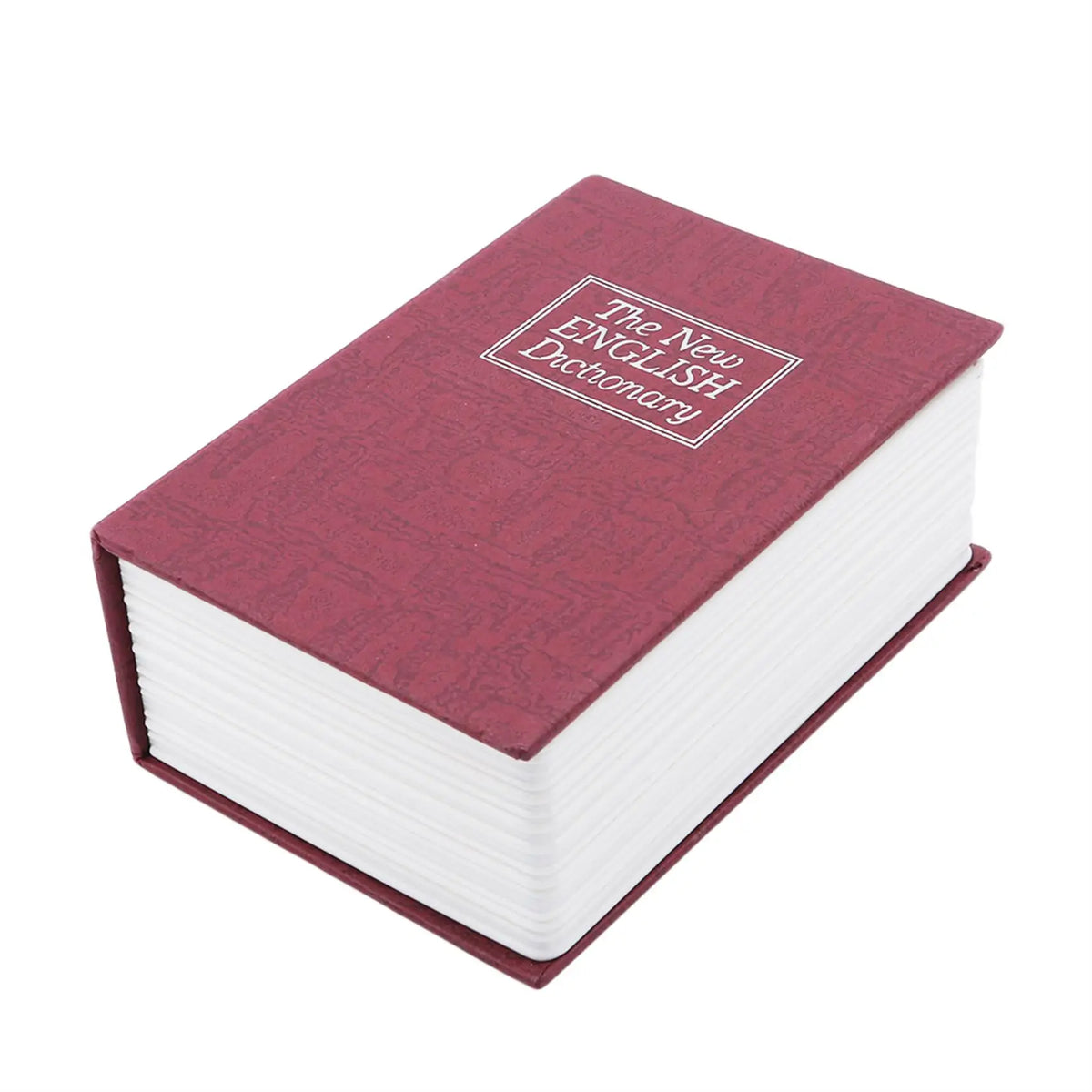 Un libro cubierto de color granate titulado 'The New English Dictionary' con lomo y texto blancos.