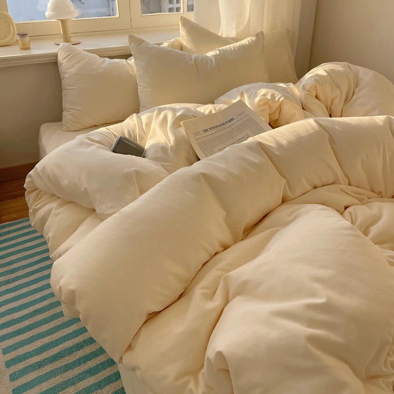 4-Piece Cotton Bedding Set with Duvet Cover, Flat Sheet, and Pillowcases