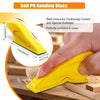 Yellow soft PU sanding discs and a yellow sanding tool being used on wood.