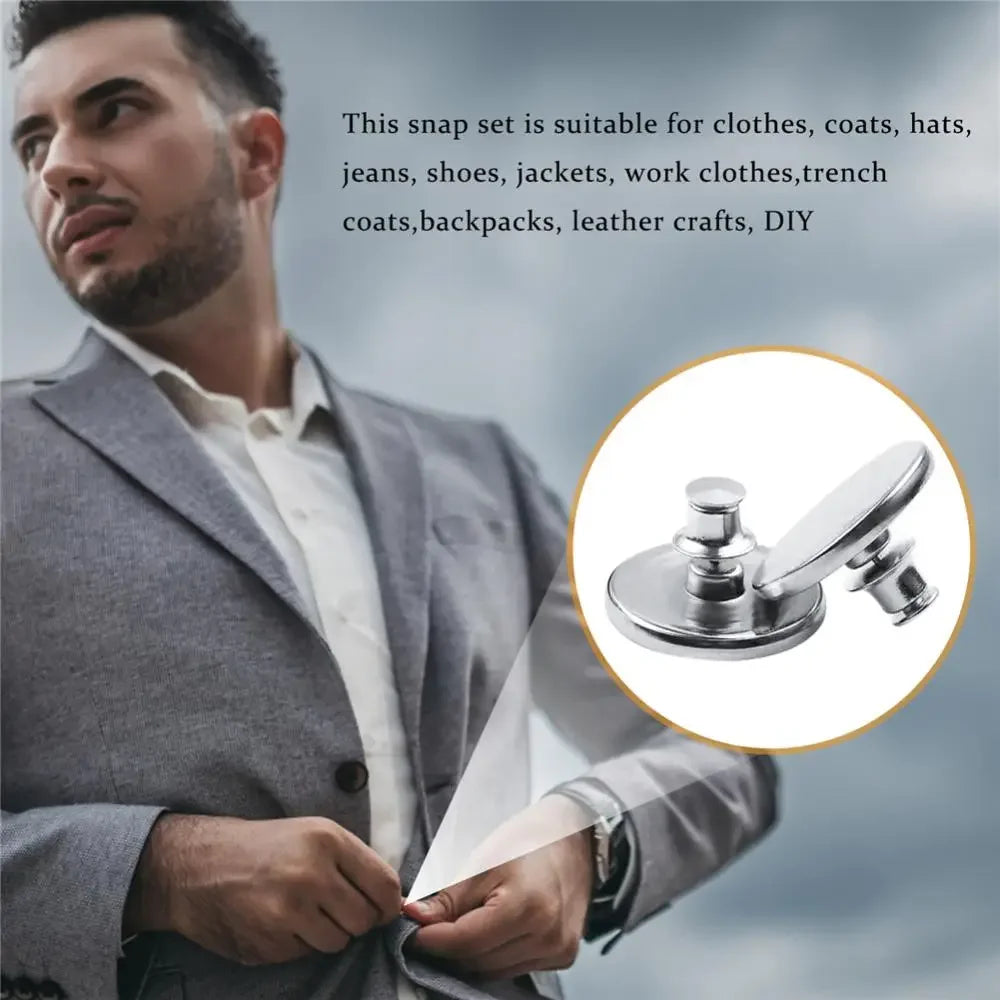 A man is shown adjusting a silver magnetic curtain clip on a fabric, demonstrating the product for effortless draping.