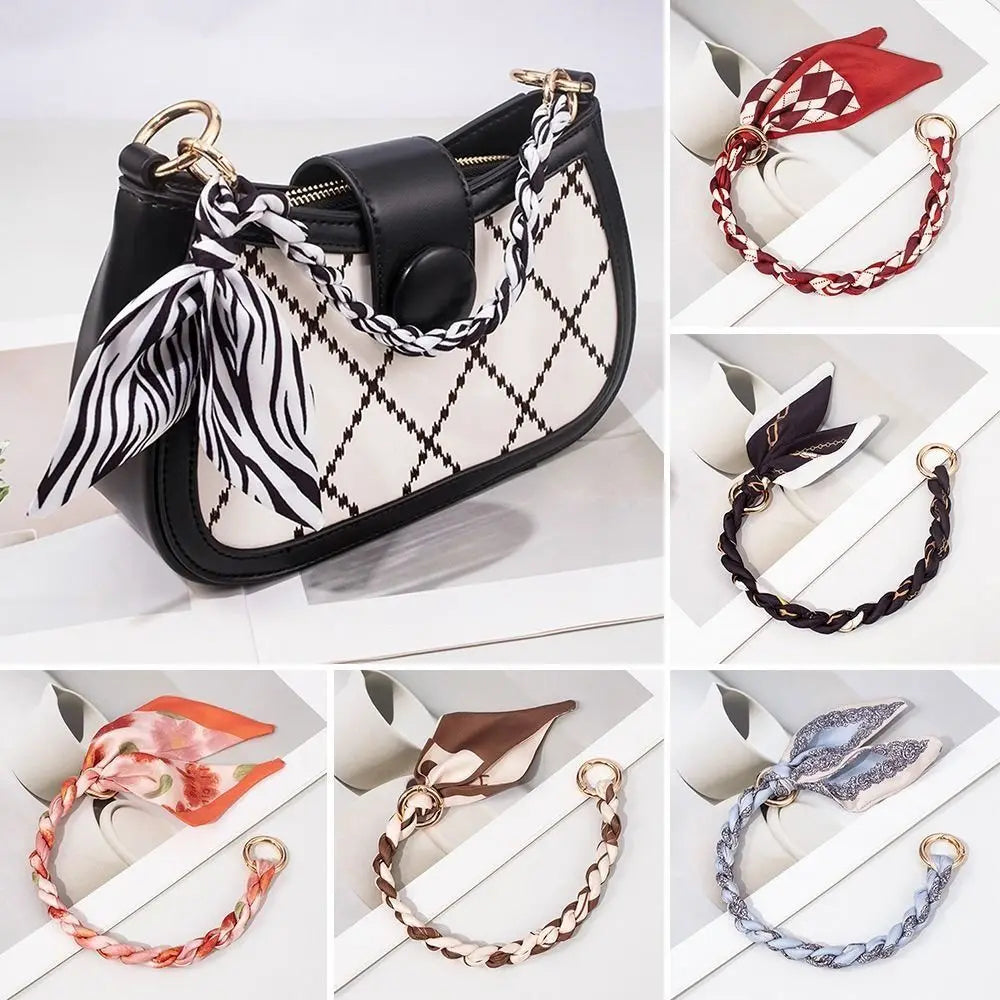 Decorative Silk Scarf Bag Chain with Detachable Bow