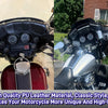 A silver motorcycle features a black PU leather storage bag on the windshield.