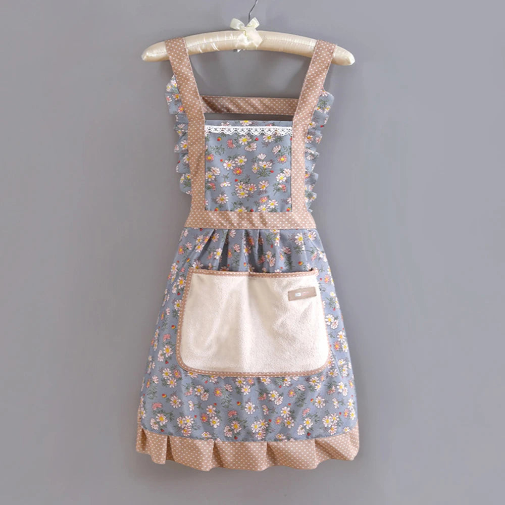 Women's Floral Kitchen Apron with Pocket & Adjustable Strap