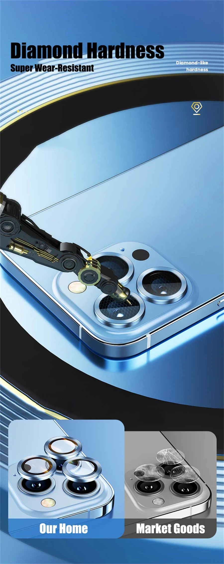 Titanium Camera Lens Protector with Tempered Glass for iPhone 16 Pro Max, 15, 14, 13, 12 & Mini