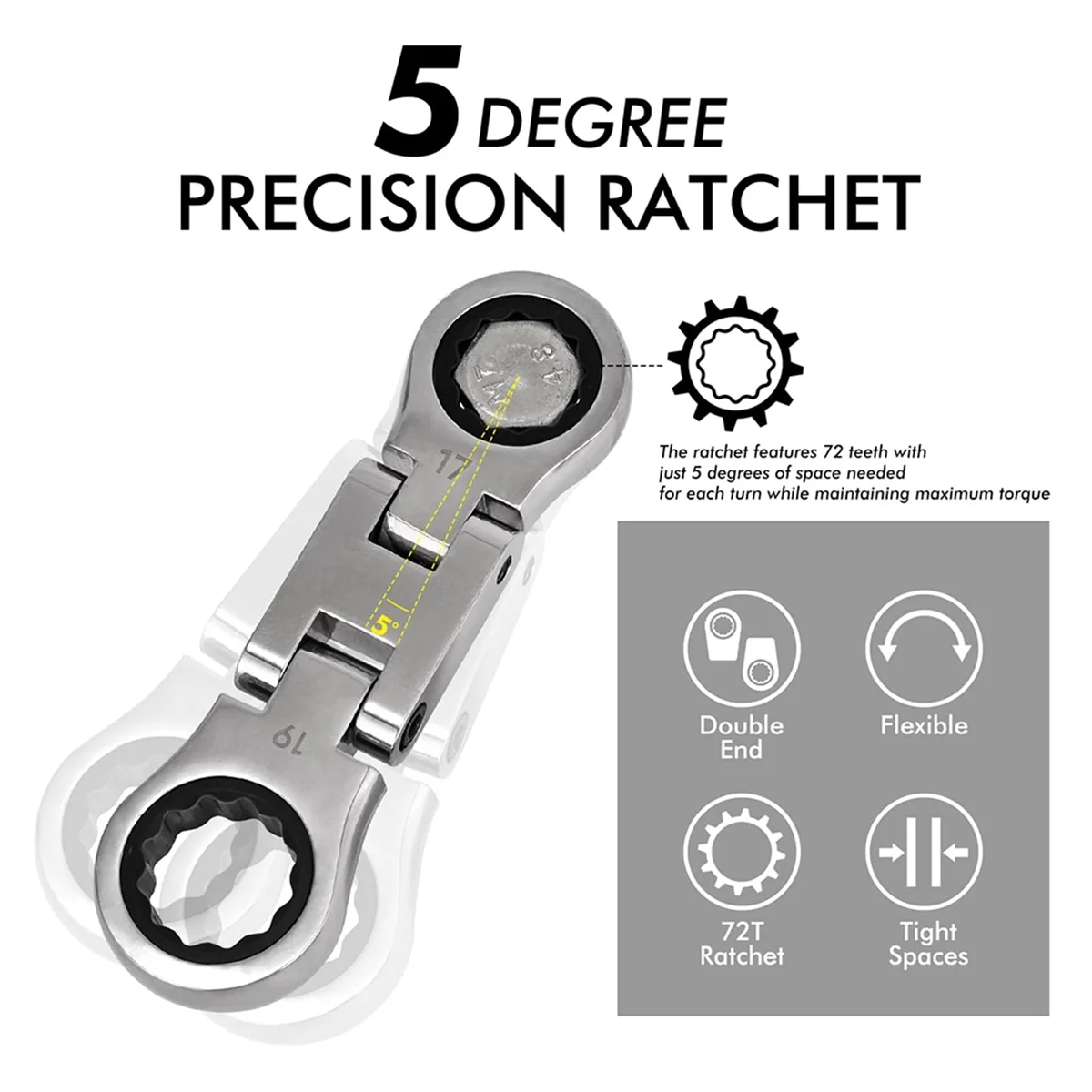 Stubby Ratcheting Wrench Set with Flex Heads (5-Piece Metric)