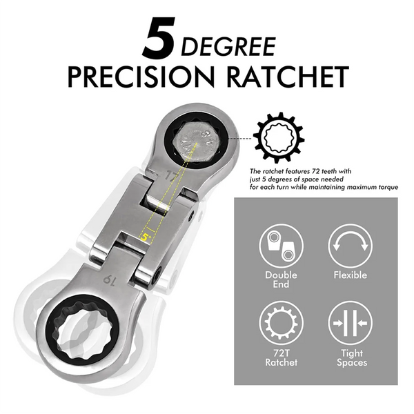 Stubby Ratcheting Wrench Set with Flex Heads (5-Piece Metric)